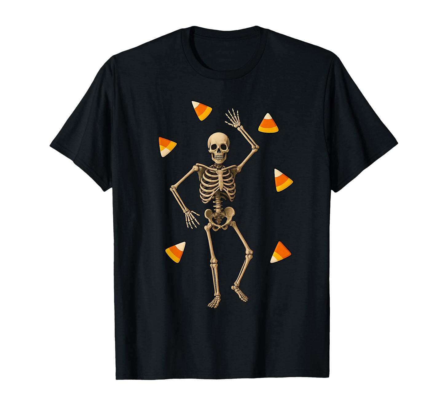 Halloween Dancing Skeleton with Candy Corn Spooky Funny T-Shirt