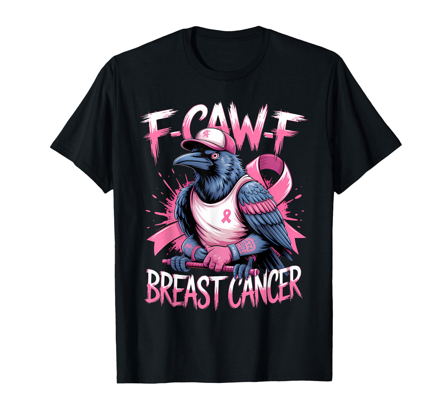 F Caw F Raven Pink Ribbon Breast Cancer Awareness T-Shirt