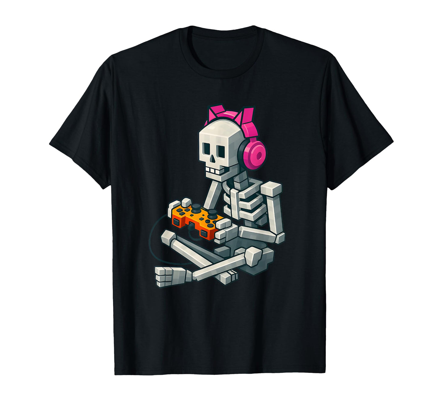 Halloween Skeleton Gamer Pixel Video Gaming Women Girls Kids T-Shirt