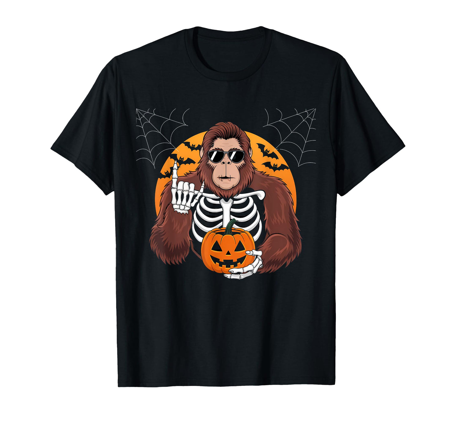 Spooky Bigfoot Jack O Lantern Skeleton Funny Halloween T-Shirt