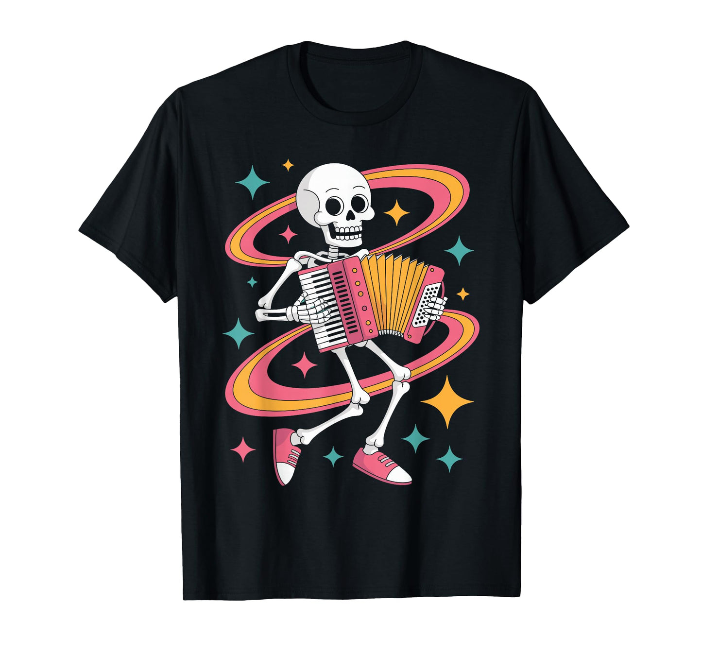 Groovy Psychedelic Skeleton Accordion Funky Vibes Halloween T-Shirt