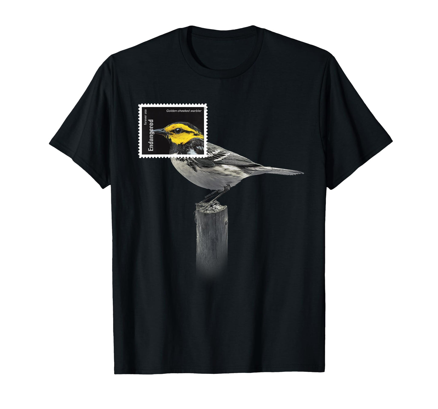 USPS Endangered Species Stamp Framed Golden-cheeked Warbler T-Shirt