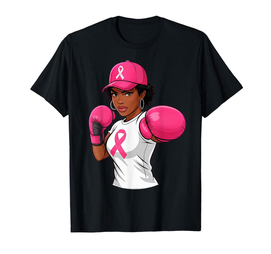 Women Black African American Breast Cancer Afro Pink Ribbon T-Shirt
