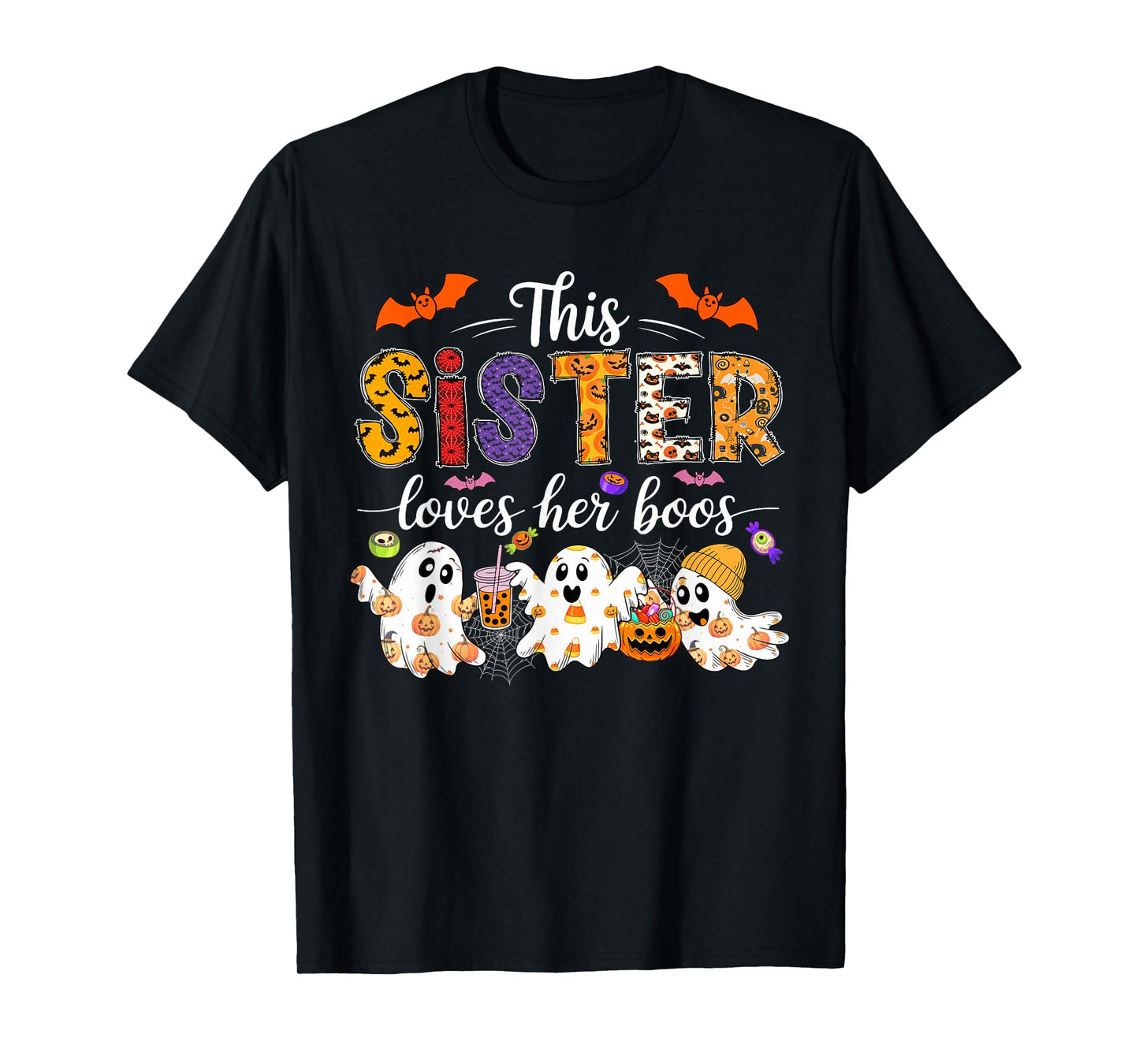 Sister Loves Her Boos Halloween Boos Lover Family Group T-Shirt