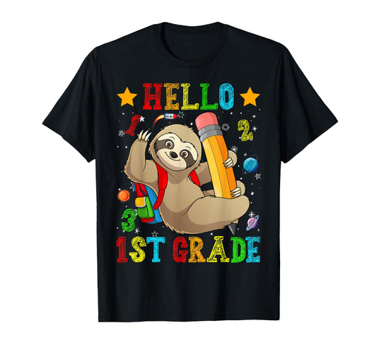 Cute Hello 1st Grade Sloth Animal Back To School Kids Girls T-Shirt