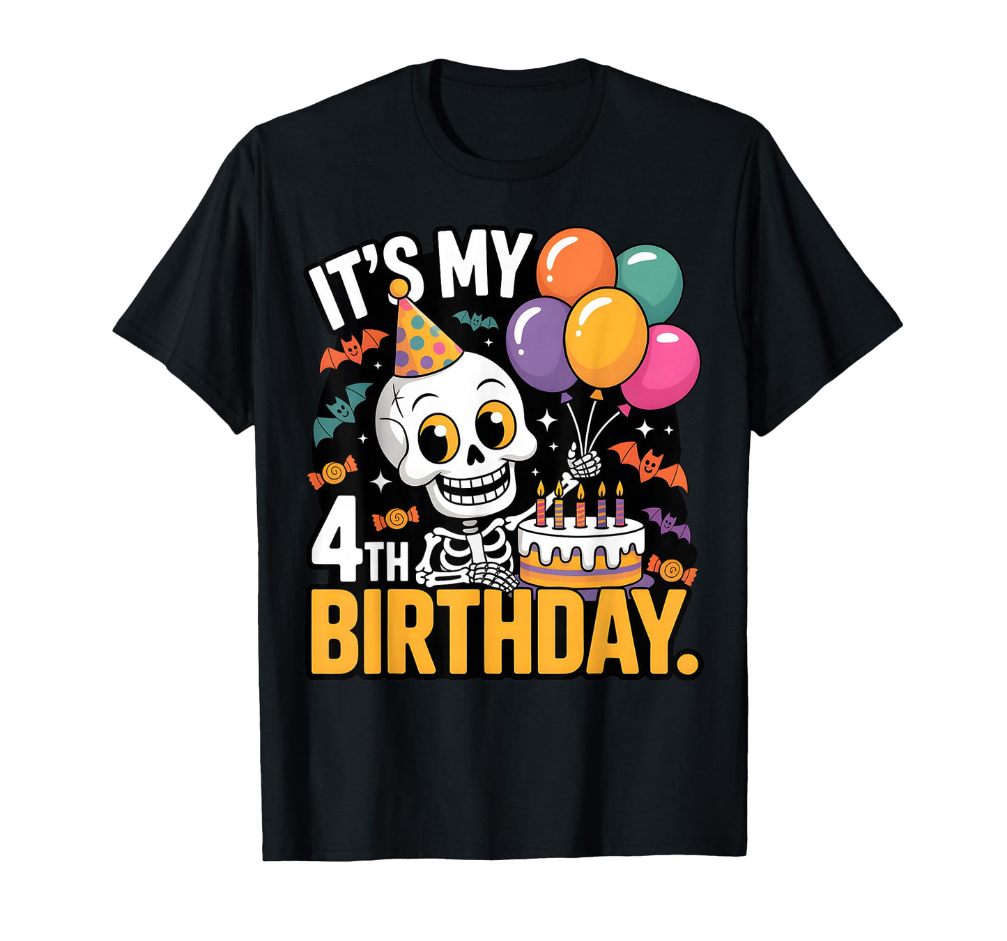 Halloween Skeleton 4th Birthday Outfit for Kids T-Shirt