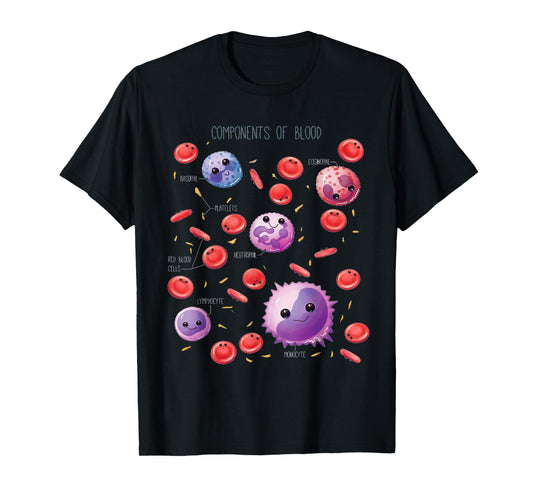 Cute Funny White And Red Blood Cells Components Of Blood T-Shirt