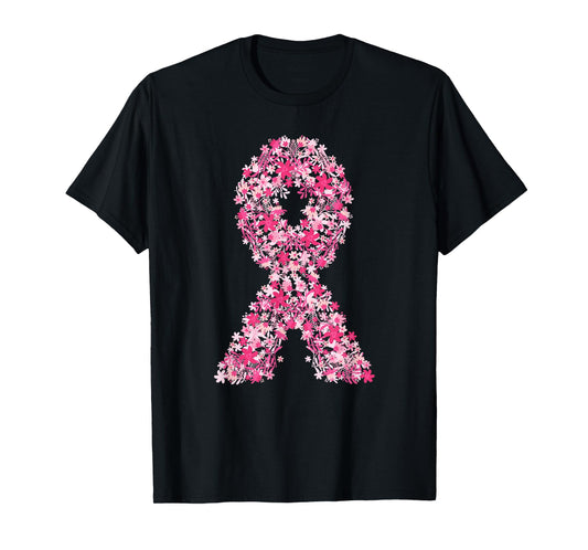 Floral Pink Ribbon Breast Cancer Awareness Shirts For Women T-Shirt