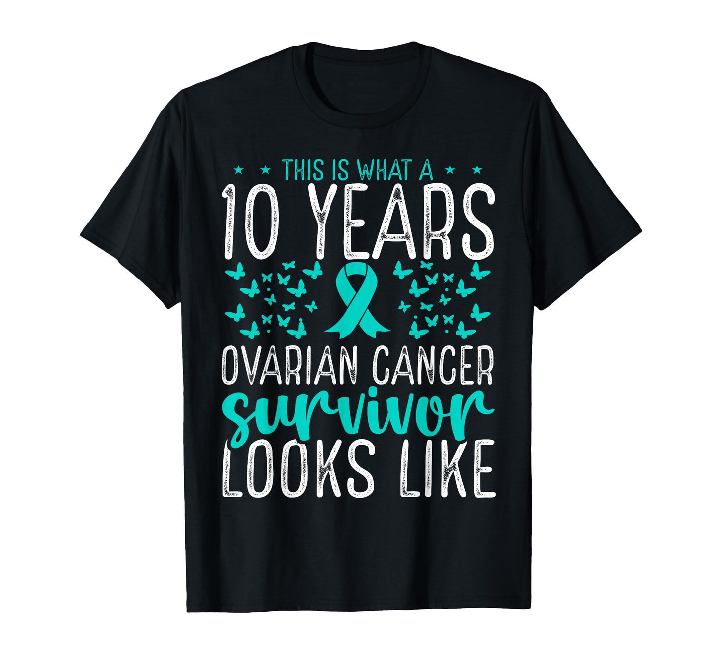 10 Years Cancer Survivor Ribbon Ovarian Cancer Awareness T-Shirt