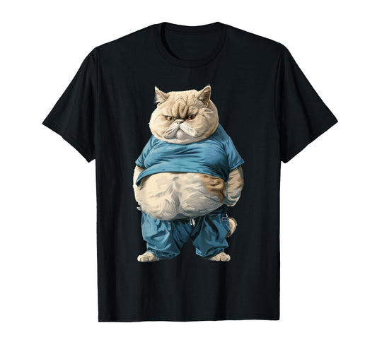Nourjoy Funny Fat Cat Art Design Fat Kitten Cat Lover T-Shirt, Small, Black