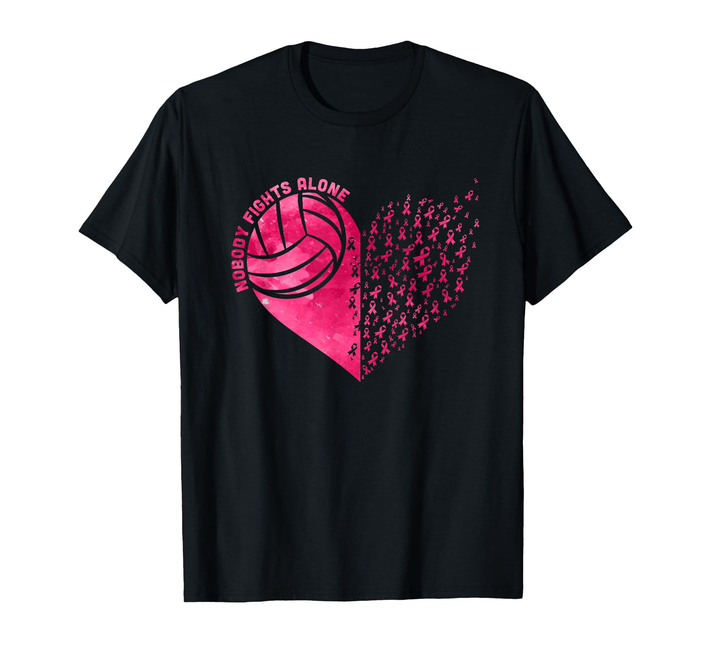 Nobody Fights Alone Pink Volleyball Breast Cancer Awareness T-Shirt