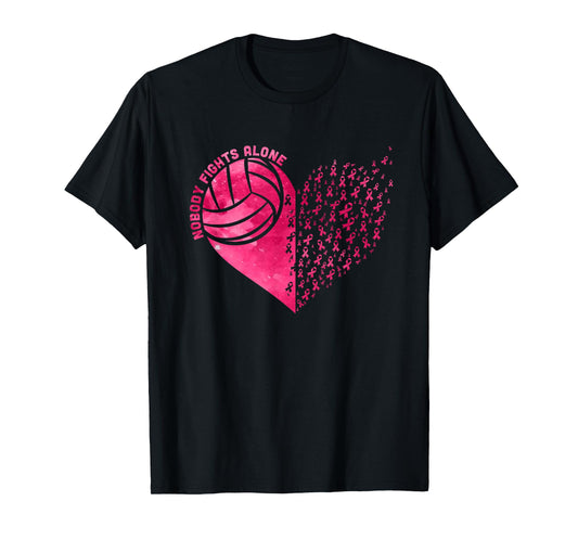 Nobody Fights Alone Pink Volleyball Breast Cancer Awareness T-Shirt