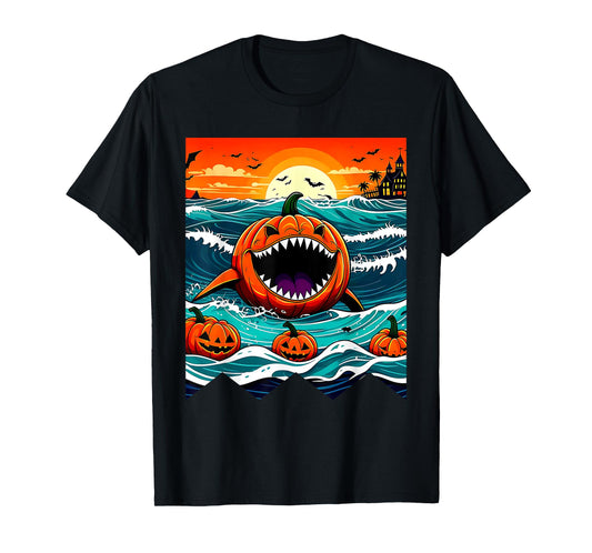 Halloween Pumpkin Shark Funny Summerween Spooky Summer Kids T-Shirt