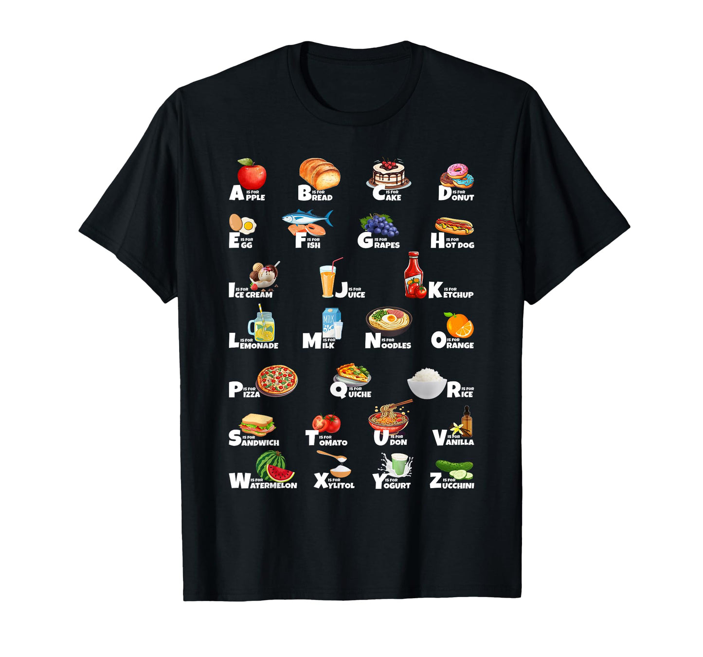 Types Of Food Identification Kids ABC´s Foodie Alphabet T-Shirt