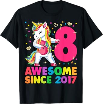 8 Years Old Unicorn Flossing 8th Birthday Girl Unicorn Party T-Shirt