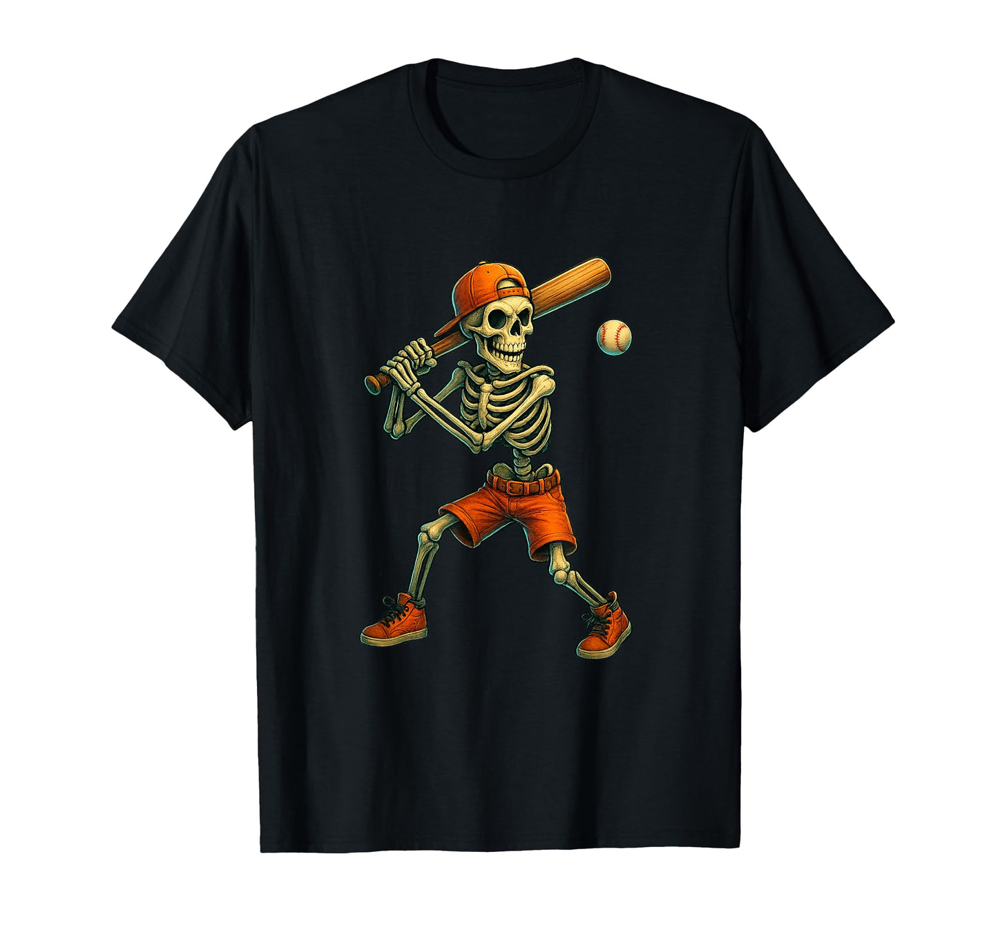 Funny Skeleton Baseball Halloween Costume Men Boys Kids T-Shirt