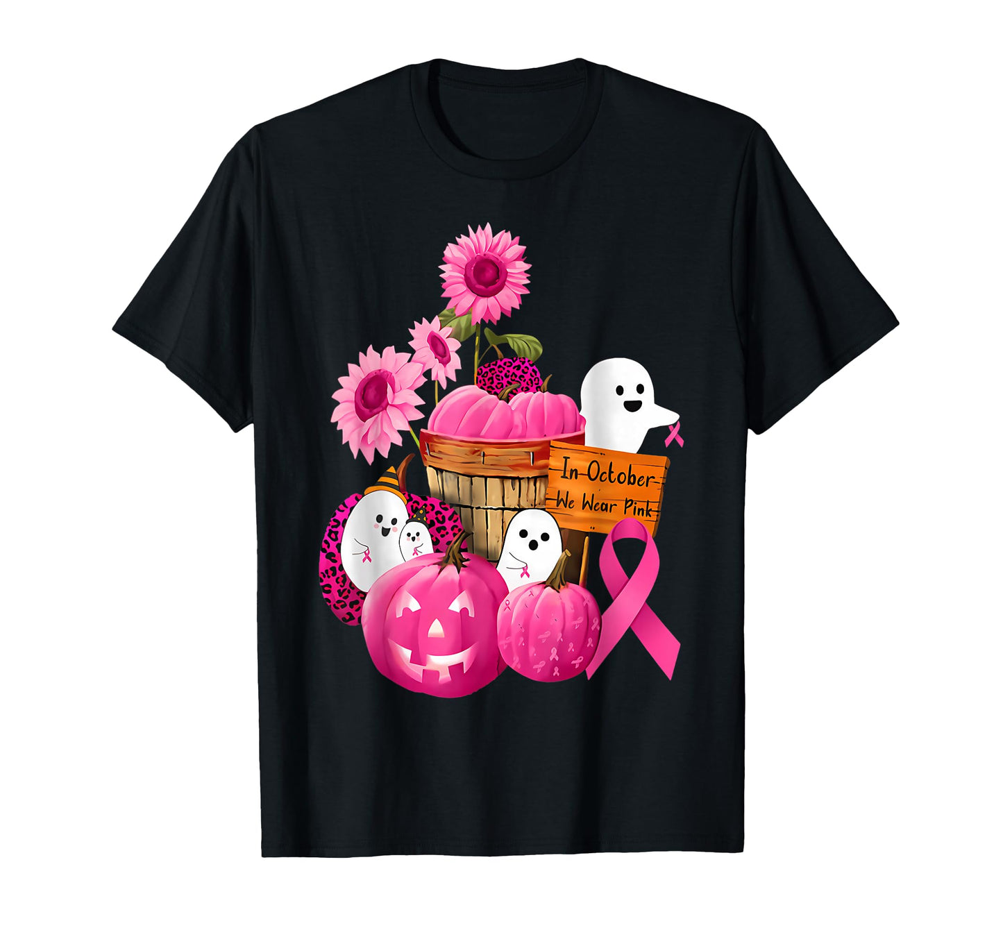 In October We Wear Pink Ghosts & Pumpkins For Breast Cancer T-Shirt