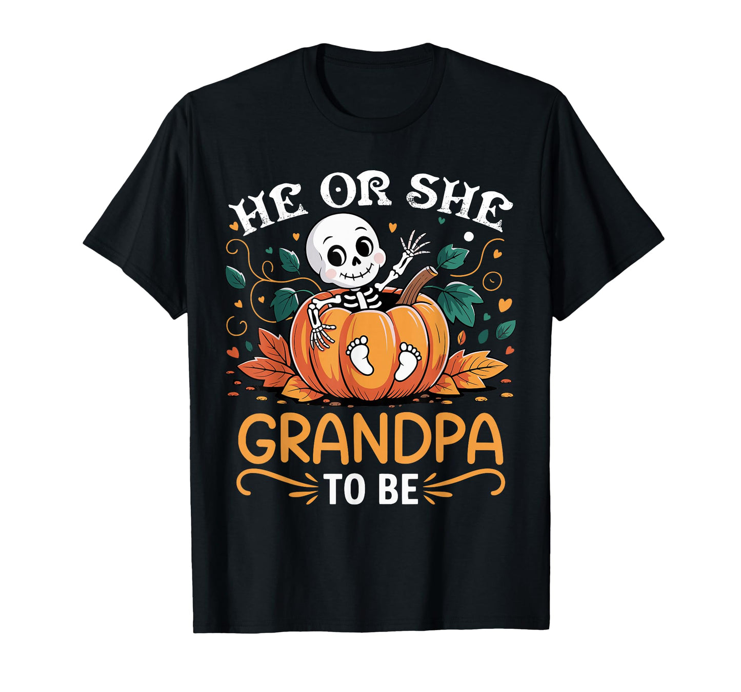 He Or She Grandpa to Be Halloween Skeleton Baby Reveal T-Shirt