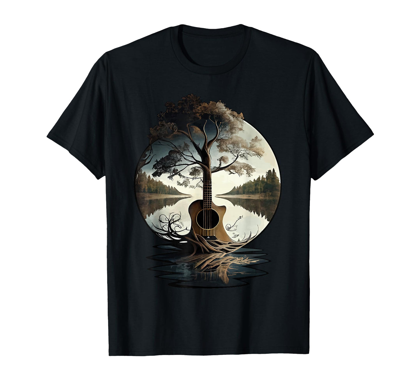 Acoustic Guitar Tree By The Lake Guitarist T-Shirt