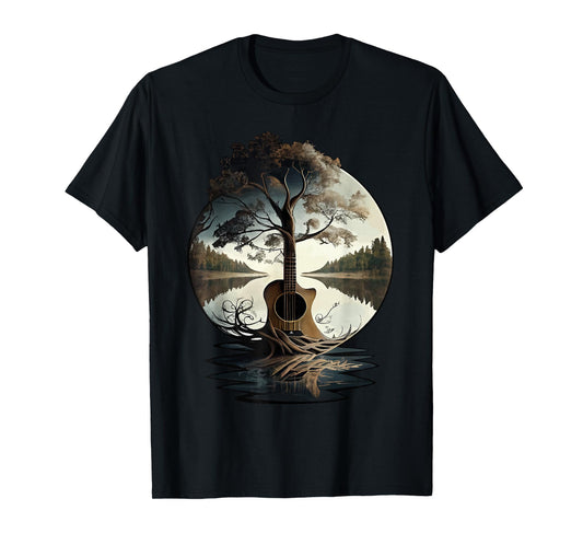 Acoustic Guitar Tree By The Lake Guitarist T-Shirt