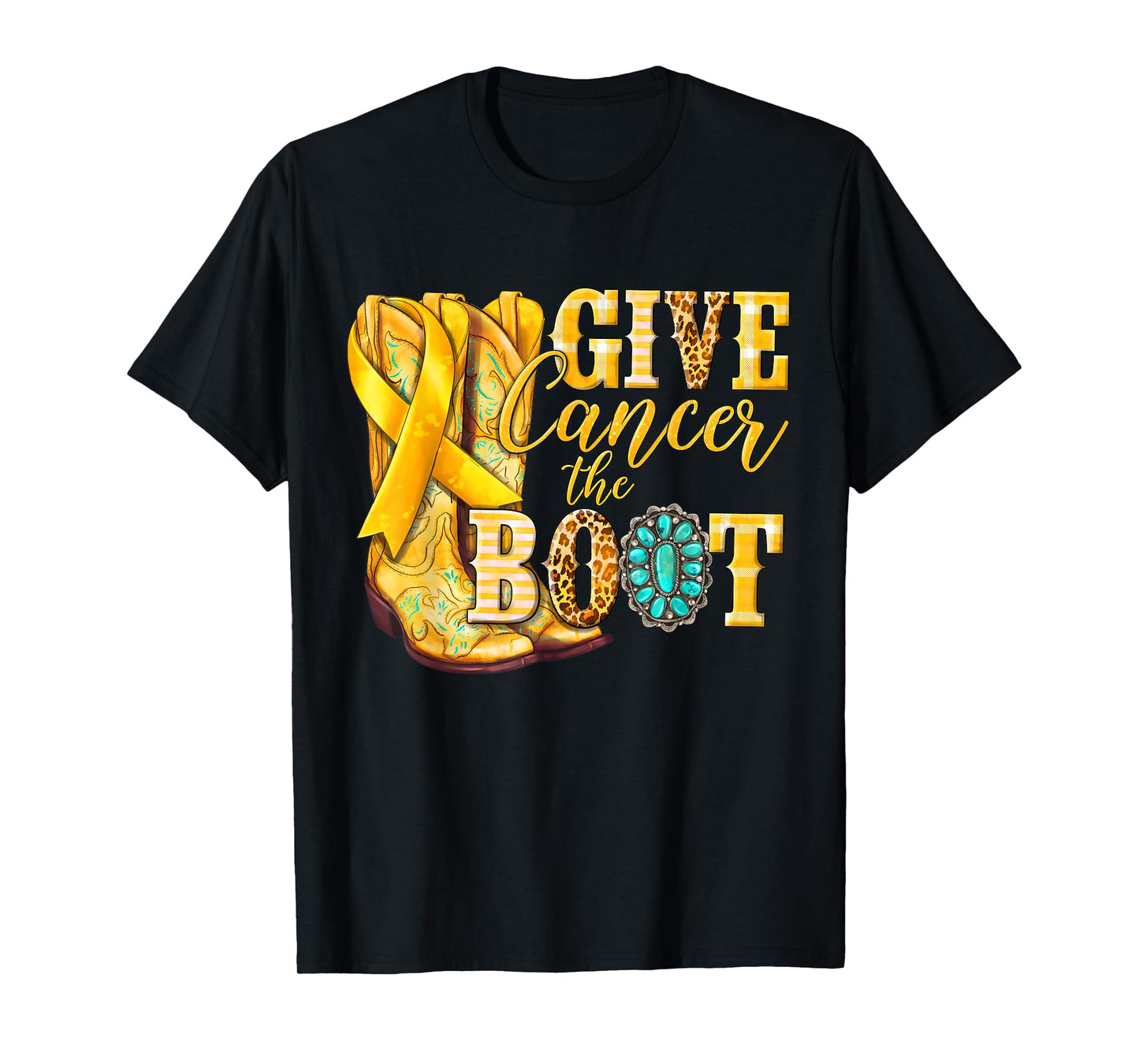 Gold Ribbon Give Cancer The Boot Childhood Cancer Awareness T-Shirt