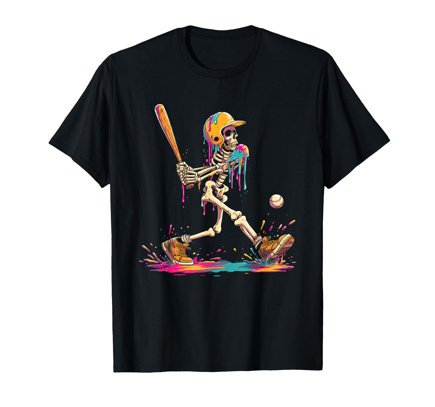 Funny Baseball Skeleton Ice Cream Drip T-Shirt