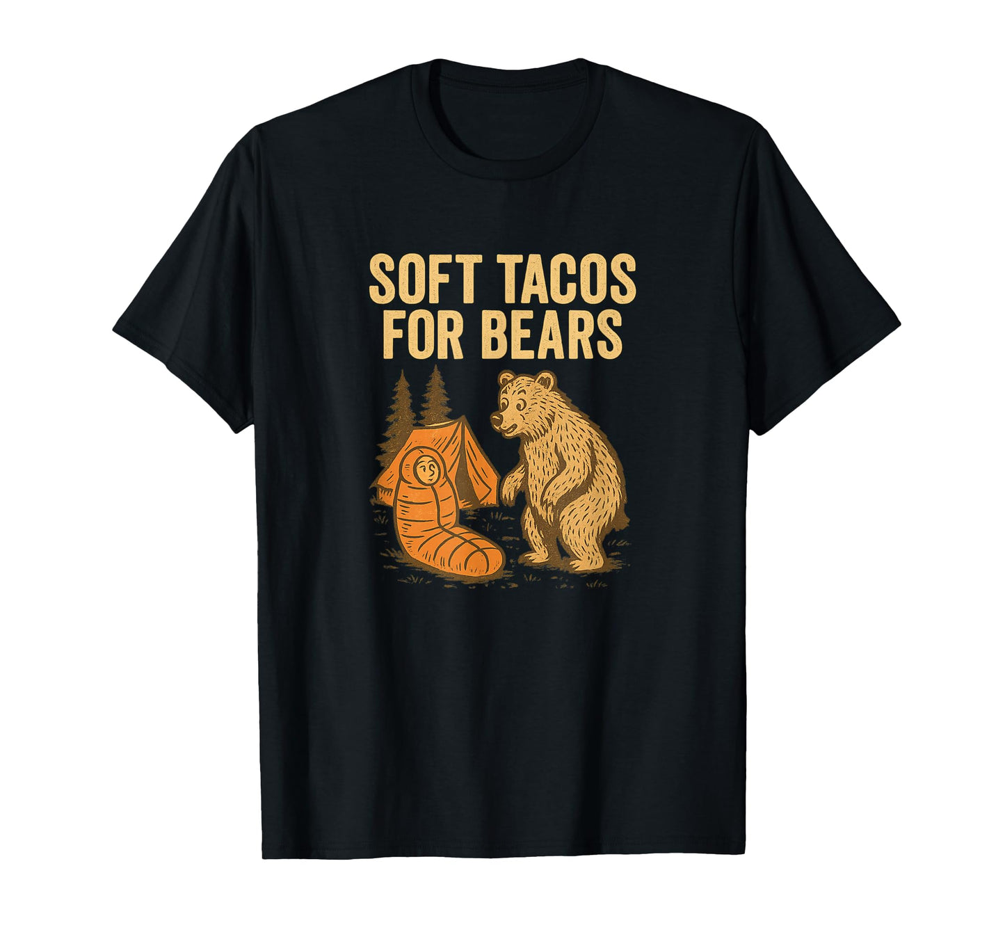 Funny Camping Bear and Taco Design T-Shirt
