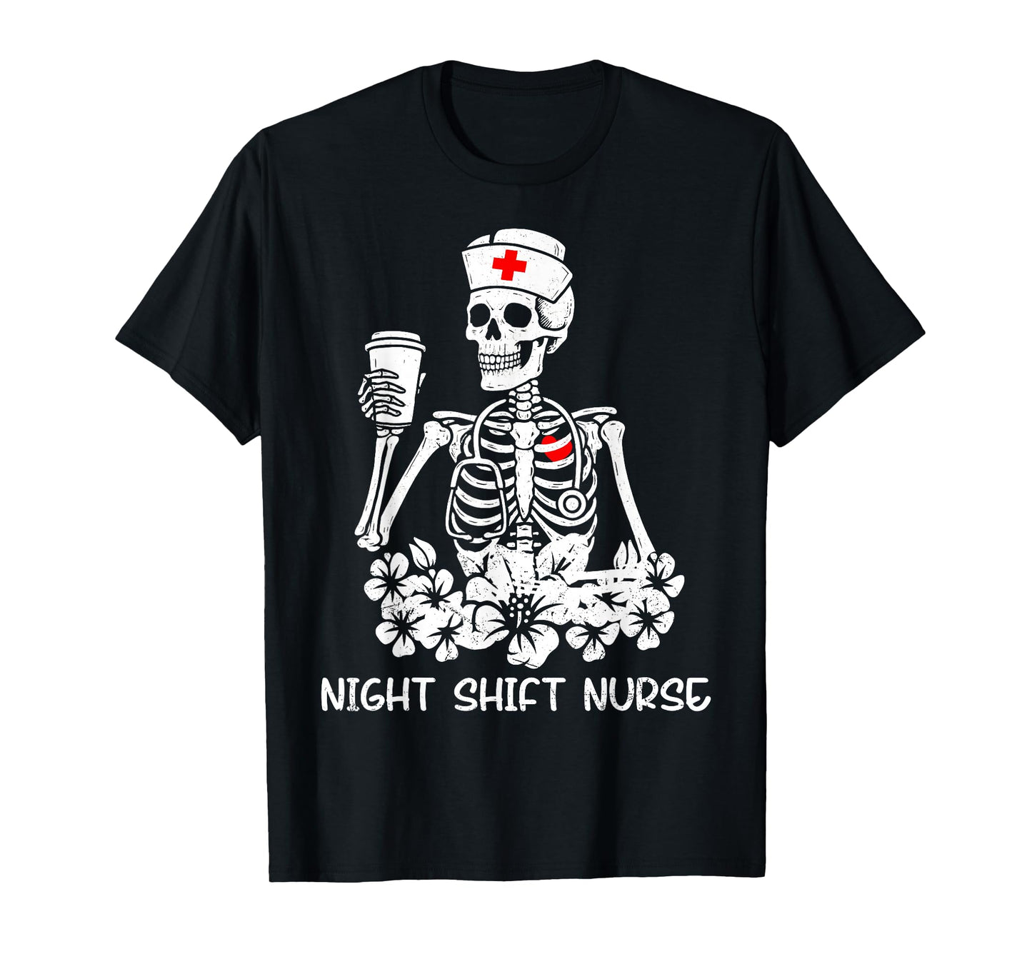 Funny Night Shift Nurse Skeleton Halloween RN Nurses Women T-Shirt