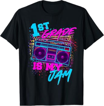 1st Grade Is My Jam Vintage 80s 80's Teacher Student Retro T-Shirt