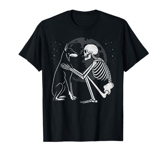 Doberman Pinscher Skeleton Moon Halloween Dog Lover T-Shirt