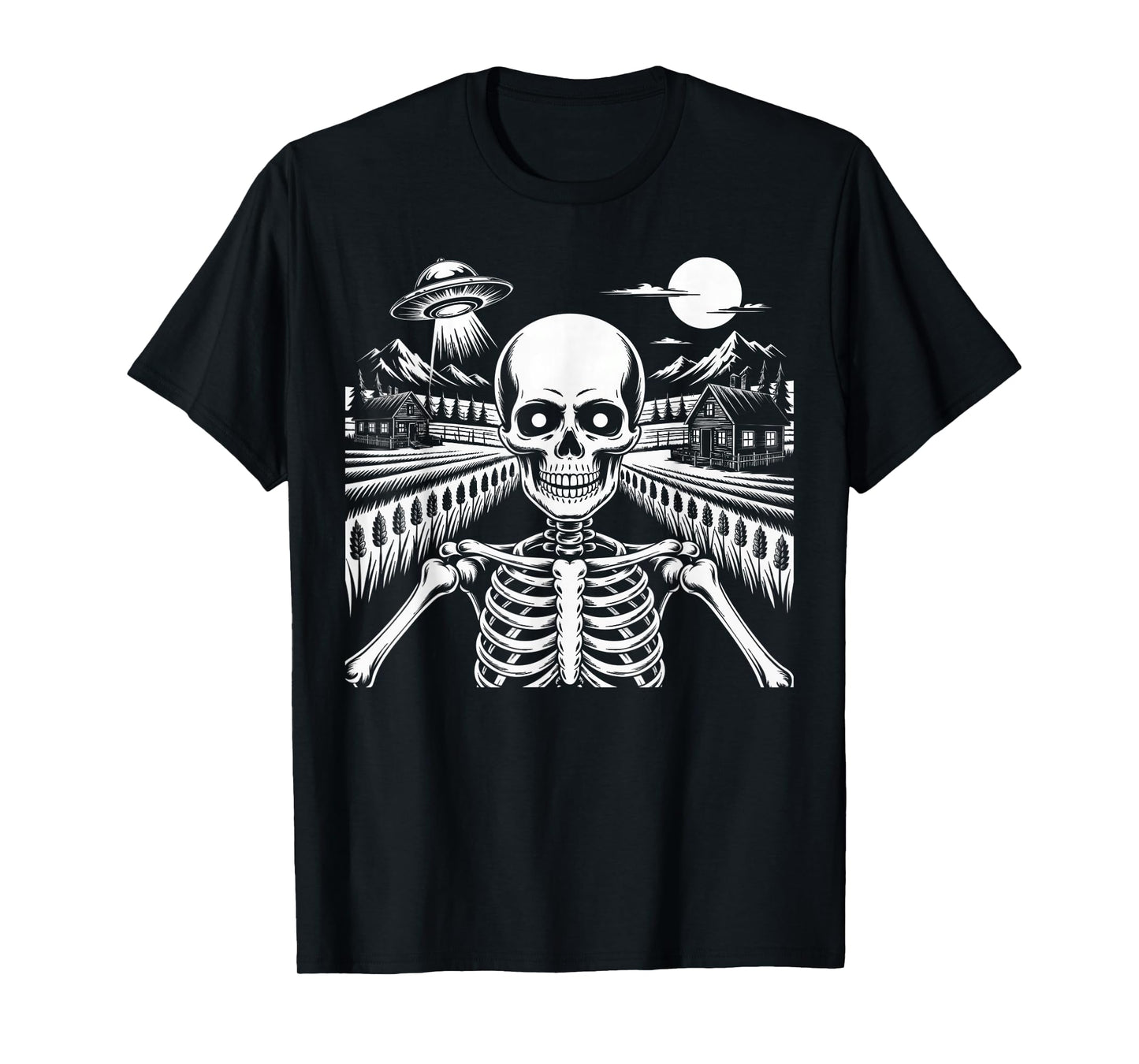 Spooky Skeleton Selfie with Spaceship Alien UFO Halloween T-Shirt