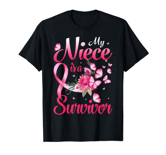 My Niece Is A Survivor Butterfly Breast Cancer Awareness T-Shirt