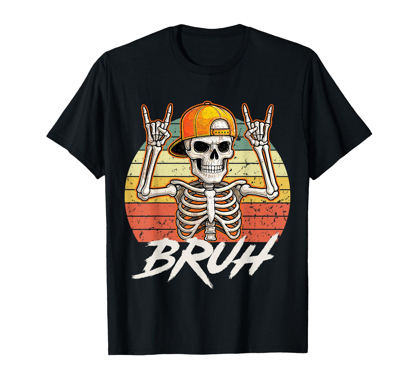 Bruh Punk Rock Skeleton Cool Rocker Halloween Retro T-Shirt
