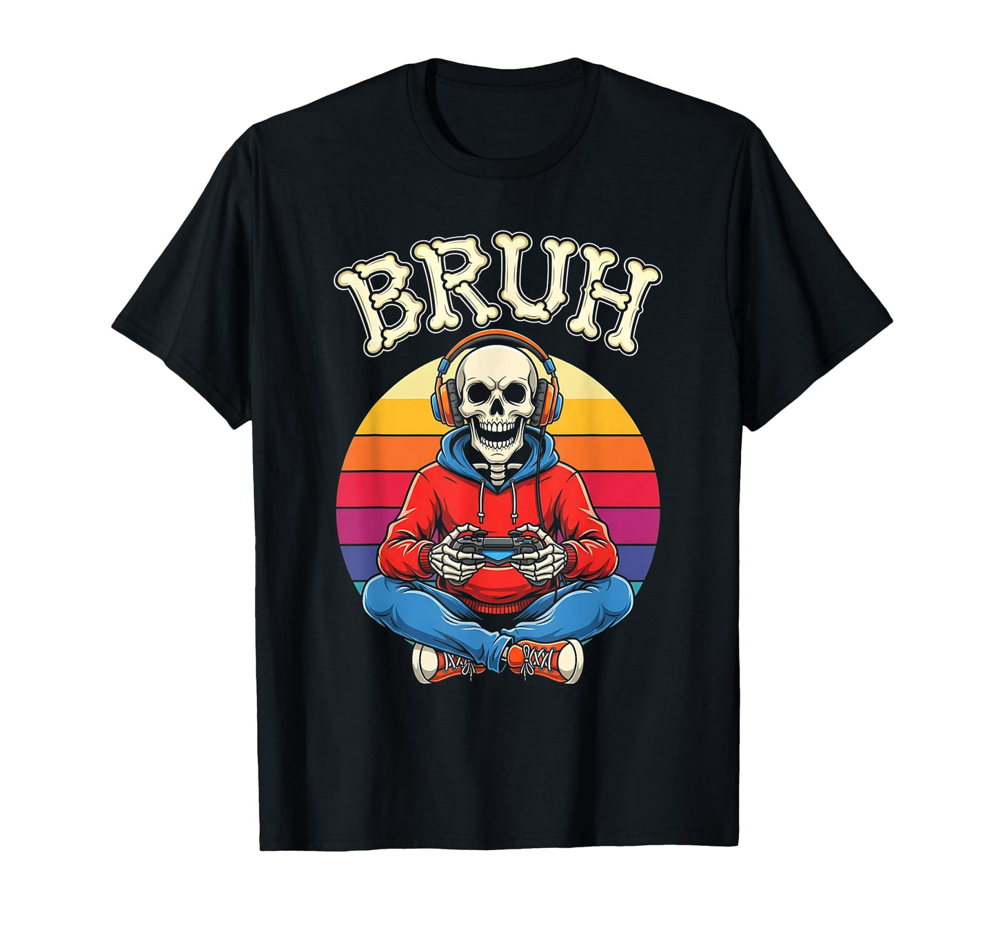 Bruh Skeleton Gamer Halloween Funny Gaming Costume T-Shirt