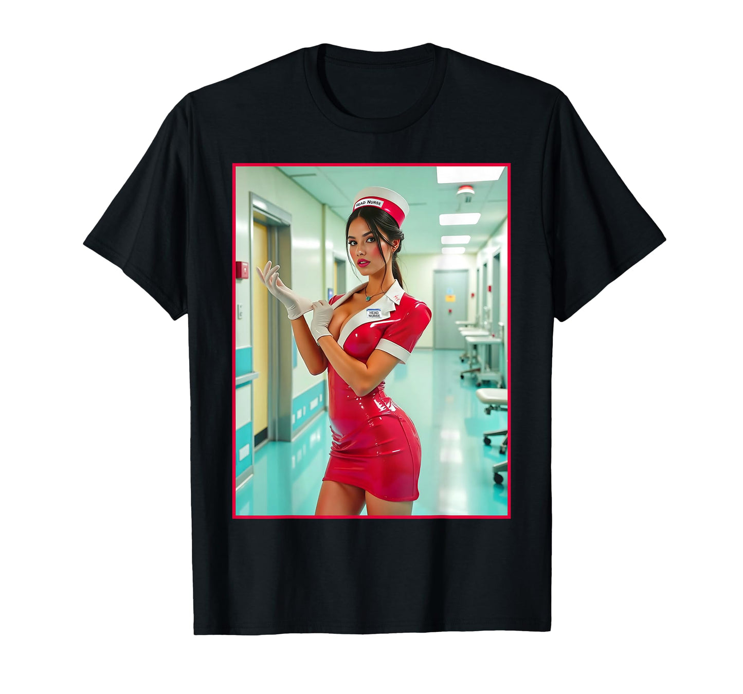Sexy Girl Graphic Tee - Sexy Naughty Nurse in Red Latex V.2 T-Shirt