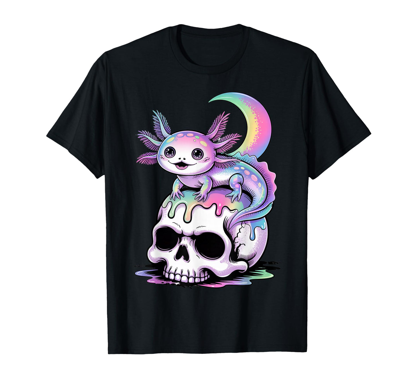 Kawaii Pastel Goth Cute Creepy Axolotl Bat Skeleton T-Shirt