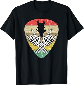 Vintage Skeleton Hands 80s Rock & Roll Guitar Retro Music T-Shirt