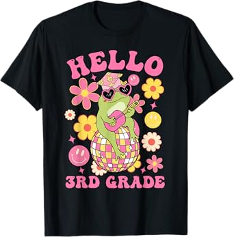 Hello Third 3rd Grade-Back To School Groovy Frog Funny Kids T-Shirt