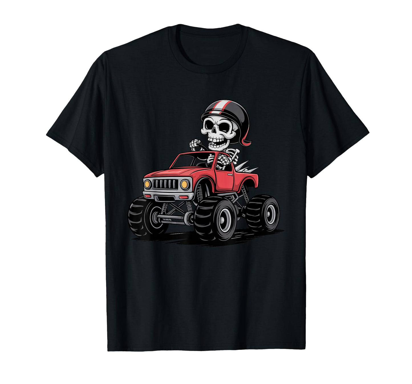Funny Skull Skeleton with a Monster Truck Halloween Costume T-Shirt