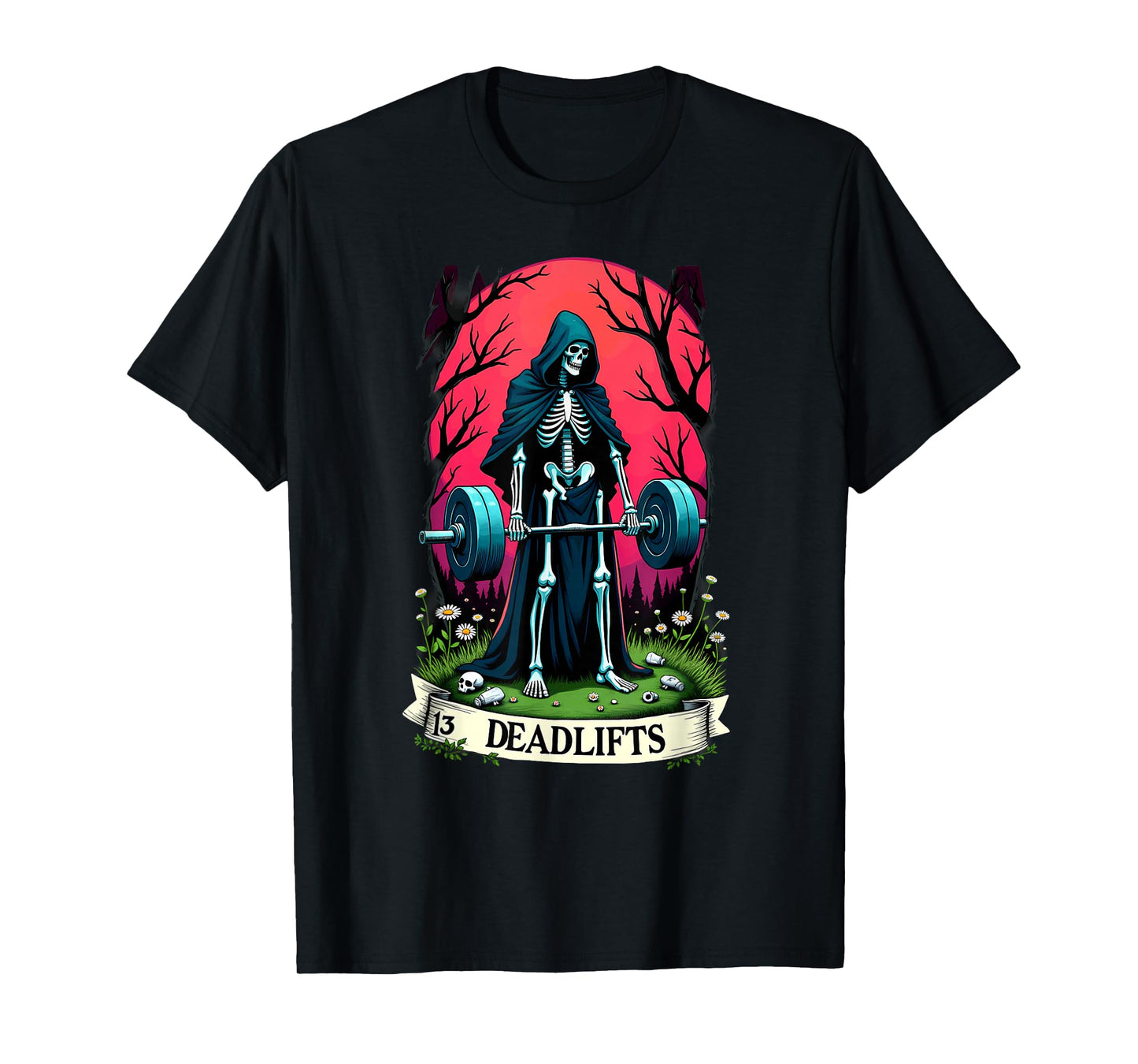 Gothic Tarot Card Skeleton Deadlifts Weightlifiting T-Shirt