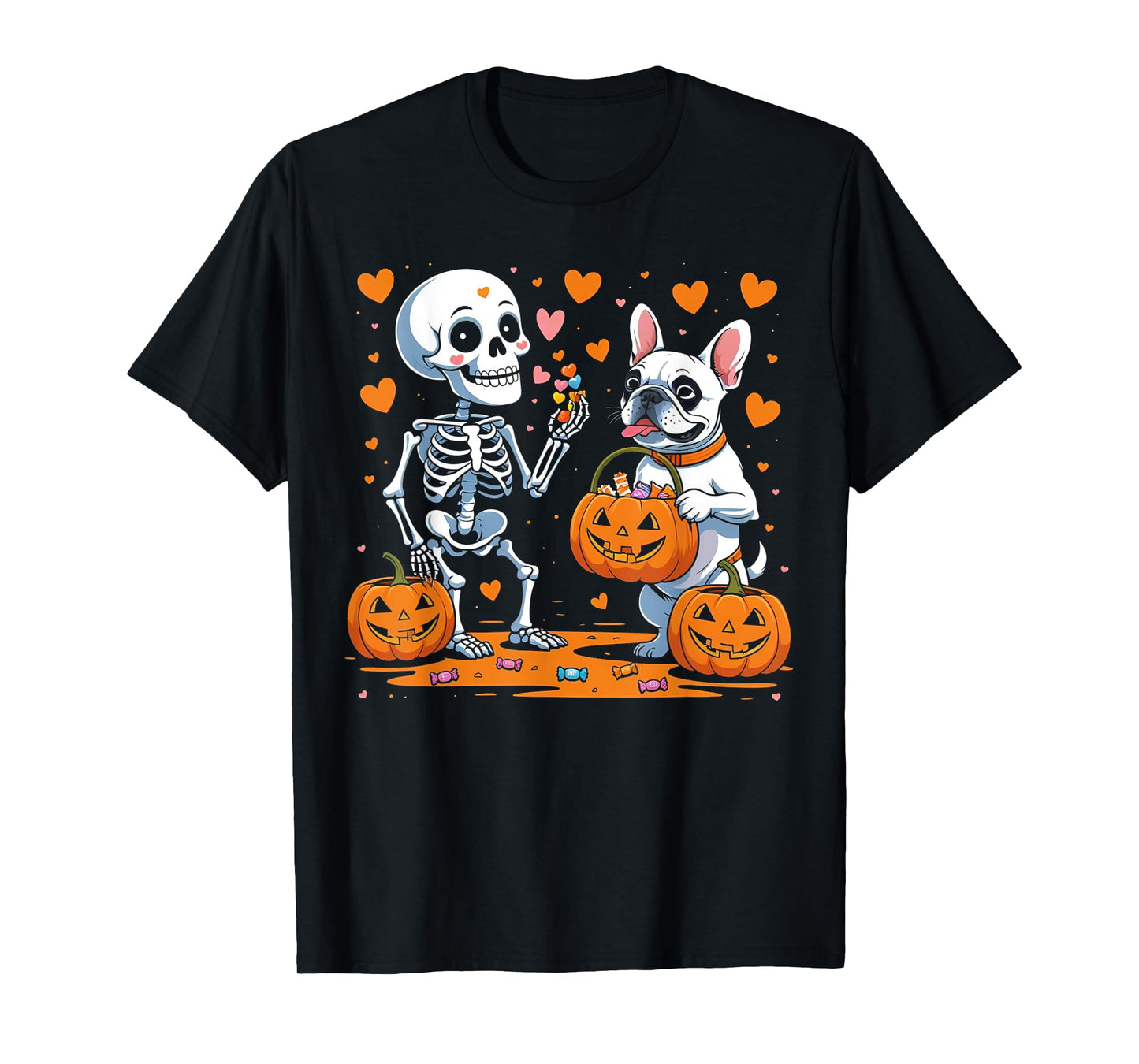 Bulldog and Skeleton Halloween Candy Hunt Shirt – T-Shirt