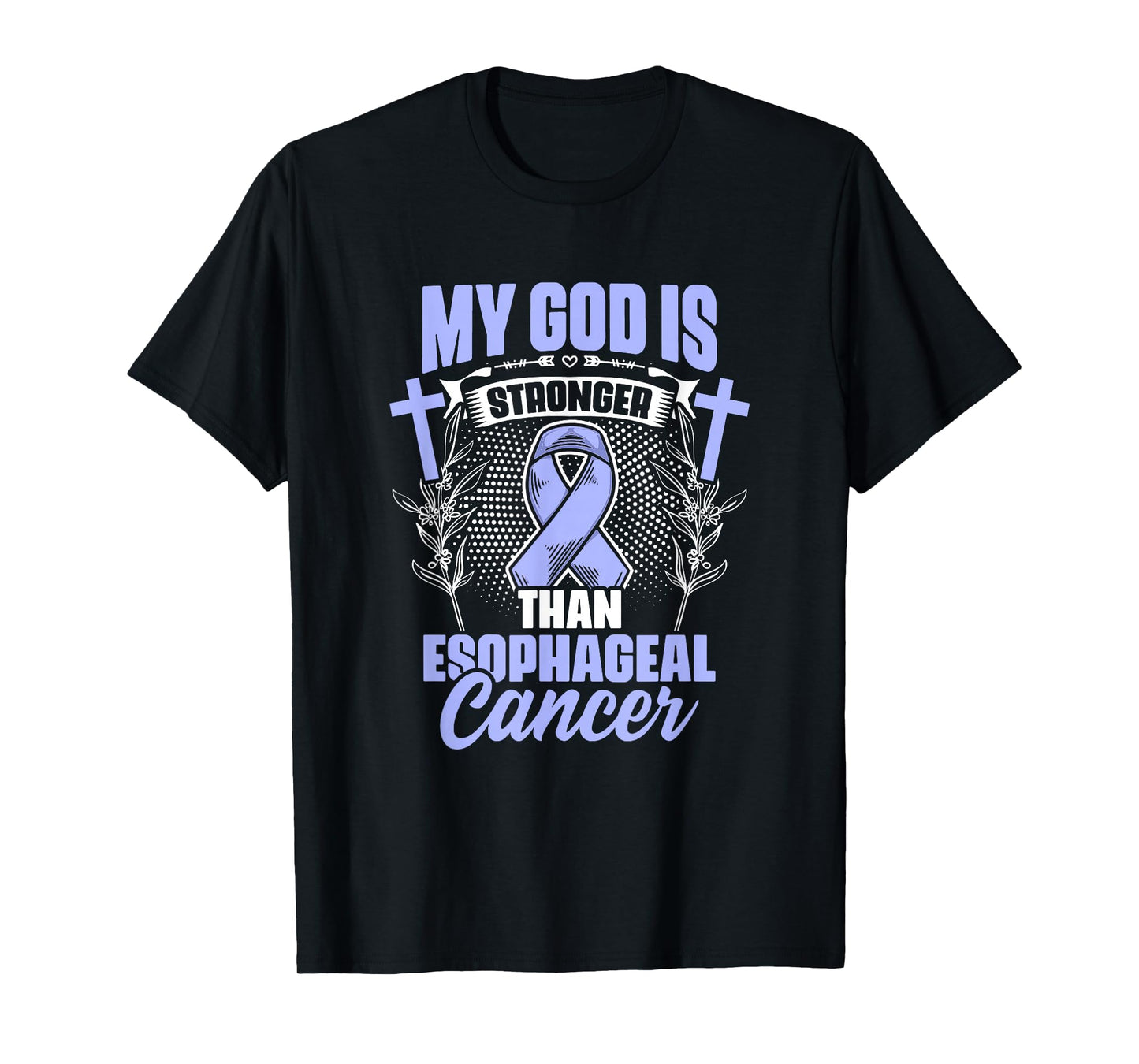 Esophageal Cancer Awareness Apparel Esophagus God Stronger Than Esophageal Cancer Awareness T-Shirt - Unisex-Adults - Black - Small - Short Sleeve - Cotton Blend - Modern - Cancer Awareness Design