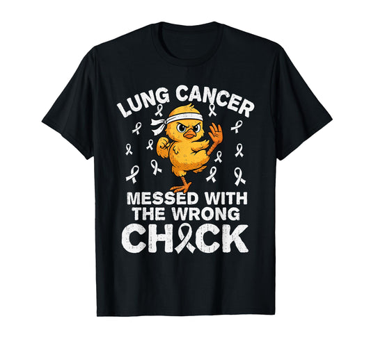 Funny Lung Cancer Awareness Chicken White Ribbon Support T-Shirt