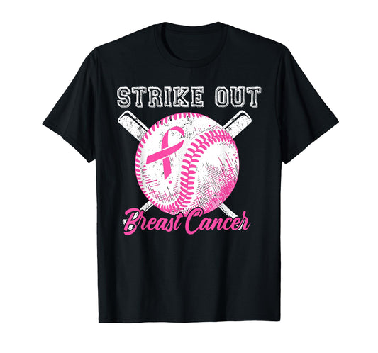 Baseball Strike Out Breast Cancer Awareness Pink Warrior T-Shirt