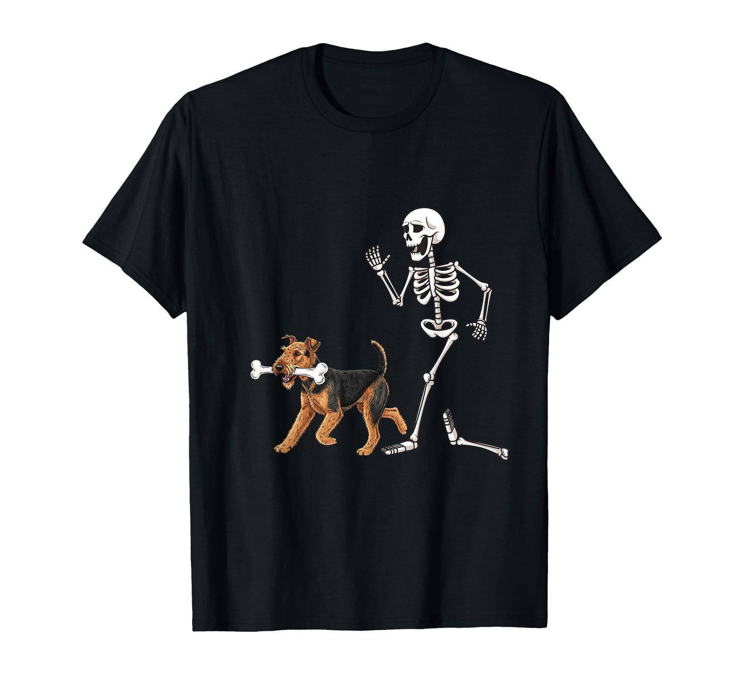 Funny Halloween Airedale Terrier and Skeleton T-Shirt