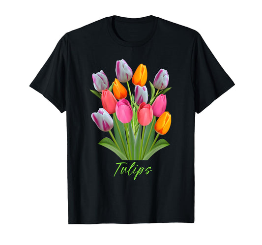 Beautiful Pink, White, Purple and Yellow Tulips flowers T-Shirt