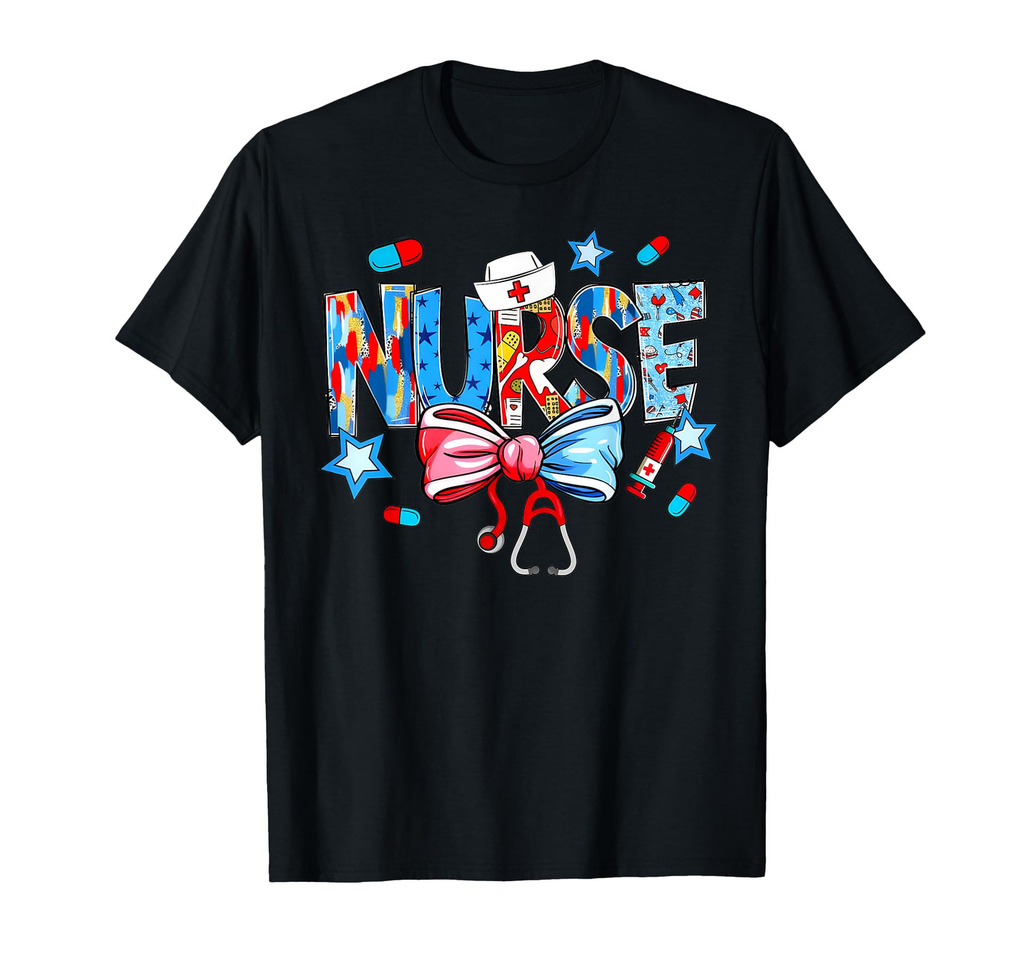 Coquette Bow Stethoscope Nurse 4th Of July Nursing Womens T-Shirt