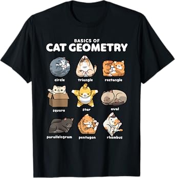 Basics of Cat Geometry Funny Cat Shapes Design T-Shirt