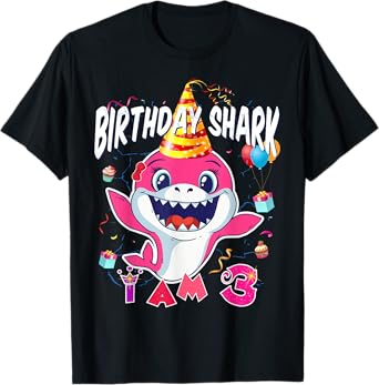 3rd Birthday Girl Shark Birthday Party I Am 3 years Old T-Shirt