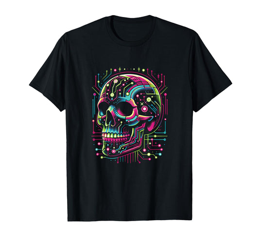 Vaporwave Skull Cyberpunk 80s 90s Era Retro Style Halloween T-Shirt